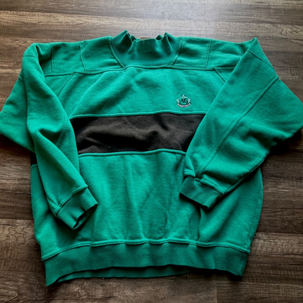Vintage Trader Bay Active Gear Sweatshirt Green Grey Mock Neck AG Sports Mens L